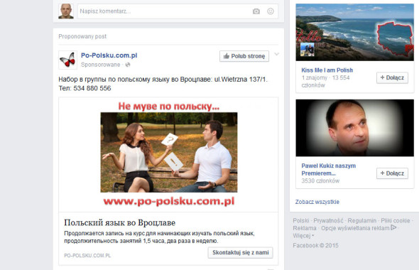 Po tym obrazku ze strumienia FB widać ile są warte reklamy personalizowane.