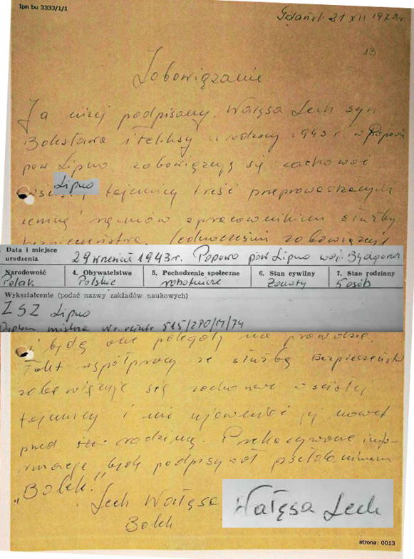 Moja opinia grafologiczna – lojalka Wałęsy ewidentnie podrobiona.